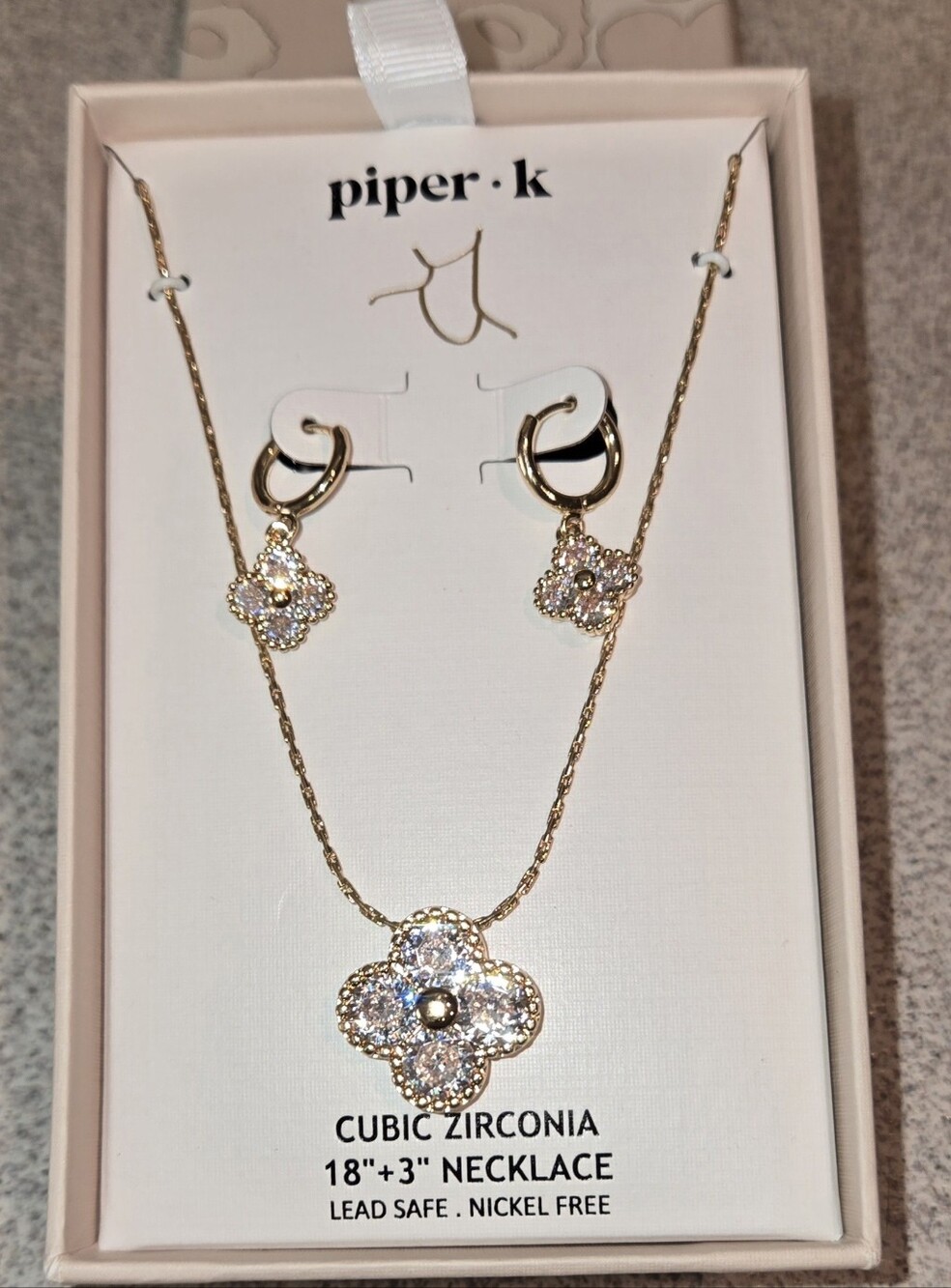 Piper·k Gold Cubic Zirconia Floral Necklace and Earring Set